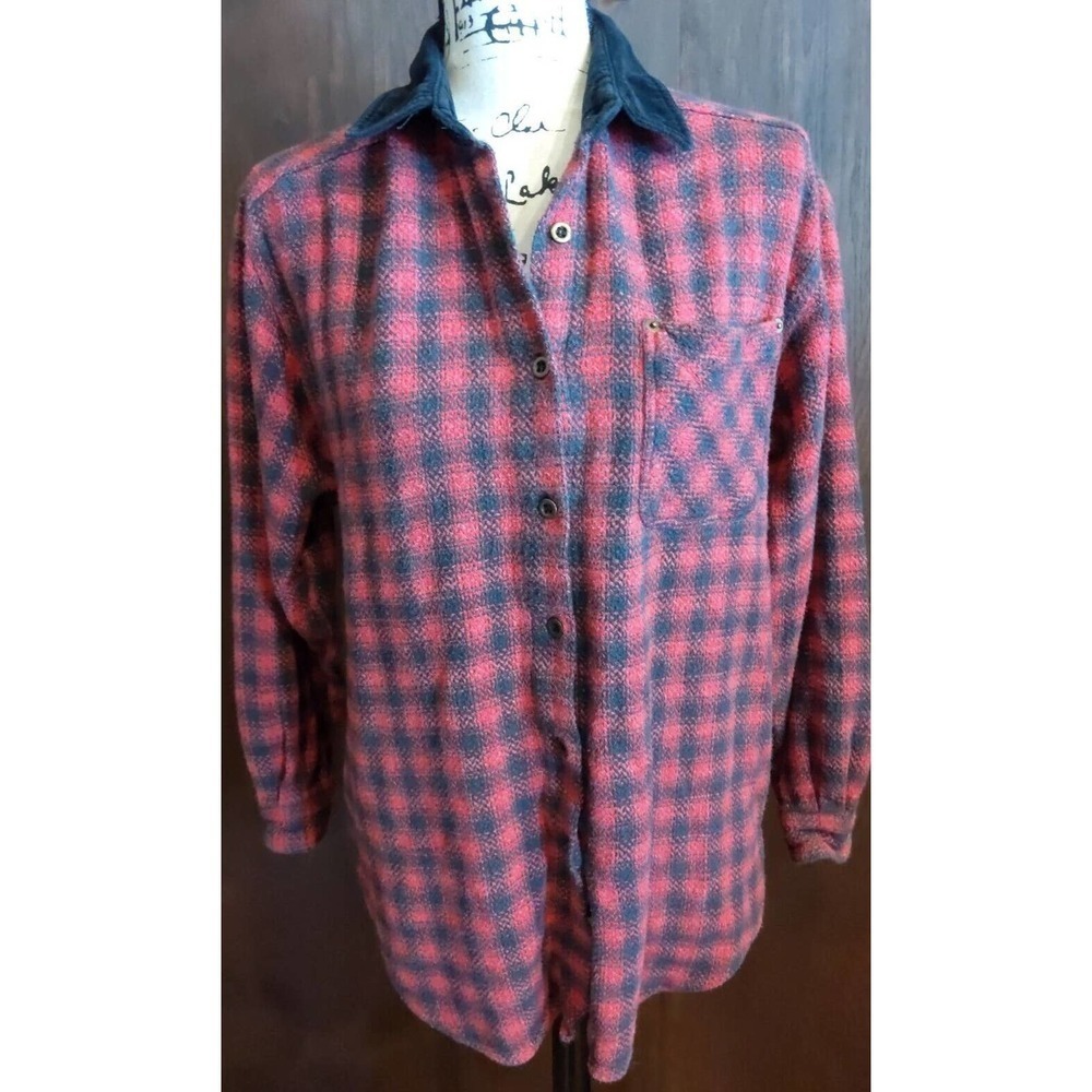 Women’s Medium Cotton Woven Velvet collar Shirt Top BCI Clothing Red Black